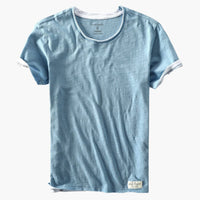 Basic T-Shirt - Herren Rundhals Kurzarmshirt aus Baumwolle – Himmelblau