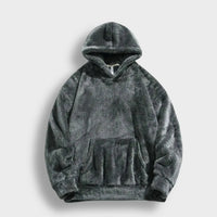 Sophie | Damen Hoodie weich & flauschig modern getragen – Dunkelgrau