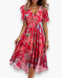 Damen Lässiges Boho Kleid | Midi Gradientenkleid – Rot