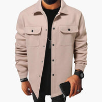 Herren hemd mit Knopfleiste Brusttaschen und langen Ärmeln – Beige