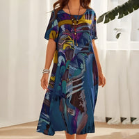 Joelle | Fließendes und elegantes Blumen-Kleid – Blau