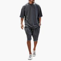 Herren Sommer Zweiteiler mit Kordelshorts und Oversize Shirt – Grau