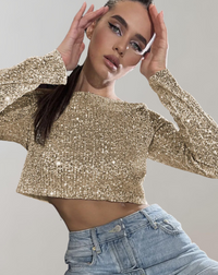 Heidi-Mode | Damen Glitzerpailletten-Crop-Top – Gold