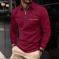 Florent - Herren-Langarm-Polo mit Zipper – Bordeaux