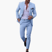 Herren Anzug Zweiteiler aus Wollmischung mit Slim Fit Schnitt – Himmelblau