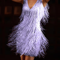 Mégane - Damenkleid mit Fransen für Cocktailabende – Violett