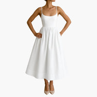 Midikleid Ärmelloses - Sommerkleid für Damen mit Faltenrock – Weiß