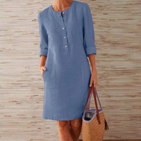 Damen Langarm Bequeme Kleid | Midi – Blau