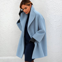Anja™ | Eleganter langer Wollmantel – Blau