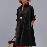 Christiana | Elegantes Langarmkleid mit Tasche – Schwarz