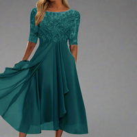 Elisa | Elegantes Midikleid mit Spitze – Dunkelgrün