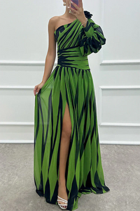 Katrina | Einschulter Asymmetrisch Maxi Hochzeitsgastkleid – Grün