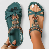 Viola | Damen Riemchen Sandalen Offen Flach Komfort Sommer Casual – Amazonas Grün
