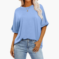 Damen Oversize T-Shirt mit Rundhals und kurzen Ärmeln – Himmelblau