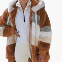 Damen jacke mit Kapuze und Reißverschluss – Karamell