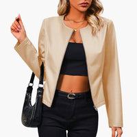Damen Bikerjacke mit Rundhalsausschnitt und Reißverschluss – Aprikose