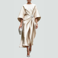 Michaela | Damen Midikleid Fledermausärmel Drapiert Fließend Modern – Khaki