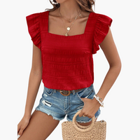 Bluse mit eckigem Ausschnitt für Damen – elegant & luftig – Rot