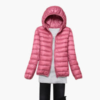 Ultraleichte Daunenjacke mit Kapuze für Damen – Leder rosa