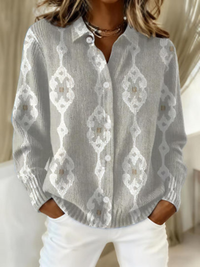 Renee™ – Elegante Strickbluse mit Rautenmuster, weichem Hoodie-Material – Hellfarbig