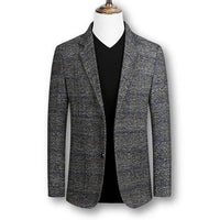 Lukas | Eleganter Herrenblazer im Tartan-Stil – Grau (gestreiftes Muster)