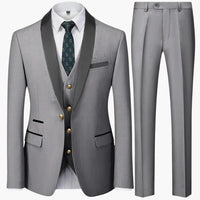 Herren Slim Fit Anzug dreiteilig für formelle Anlässe ganzjährig – Grau