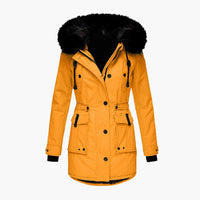 Damen Parka-Jacke mit Kapuze, Knopfverschluss und Pattentaschen – Gold