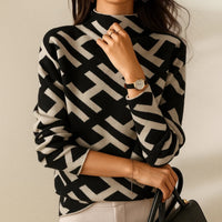 Aya™ - Bequemer Damenpullover mit Geometrischem Muster – Schwarz geometrisch