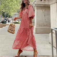 Damen Boho Blumen Bedrucktes Ibiza Kleid | Maxi – Rot