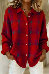 Anna – Weiche Strickjacke mit Karomuster – Rot