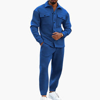 Zweiteiliges Herren Set mit Langarmhemd und Hose – Königsblau