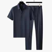Herren Sommer-Zweiteiler mit Kurzarmhemd und Slim-Fit-Hose – Blau