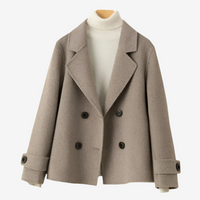 Klassische doppelreihige Wolljacke für Frauen – Kaffee