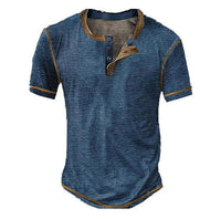 Lässiges Henley Oberteil Im Retro Farbblock Stil für Herren – Marineblau 2