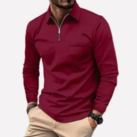 Herren Langarm-Polohemd mit Brusttasche – Bordeaux