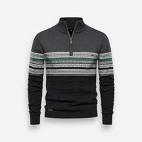 Half Zip Pullover Sweater mit Retro-Muster für Herren – Dunkelgrau