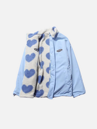 Wispase | Schlanke doppelseitige Oversized-Jacke mit Herzen – Blau