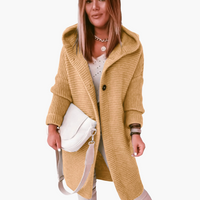Damen Kapuzen Strickjacke mit offenem Schnitt und langen Ärmeln – Braun
