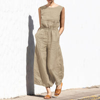 Gerader Jumpsuit mit Falten am Revers ohne Gürtel - Nora – Khaki