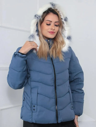 Leynira | Grüne Steppjacke mit Fellkapuze