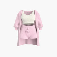 Loungewear Set - Damen Strick Outfit 3-teilig mit Cardigan – Rosa