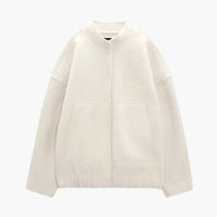 Damen Oversized Jacke mit offenem Frontdesign und aufgesetzten Taschen – Beige