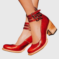 Helene | Damen Stiefel Blockabsatz Schnallenriemen Elegant Herbst Urban – Rot
