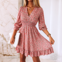 Kim™ | Elegantes Blumenkleid mit Puffärmeln – Rosa