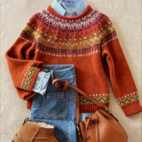 Simona™ - Eleganter Vintage Strickpullover – Rot