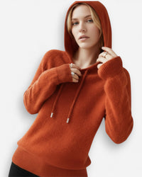 Weicher gerippter pullover für Damen mit Kapuze – Orange