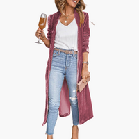 Damen Strickjacke lang mit offenem Vorderteil und langen Ärmeln – Lila