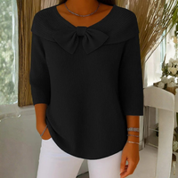 Dorothea | Damen Top Schleifendetail Dreiviertelärmel Feminin Elegant – Schwarz