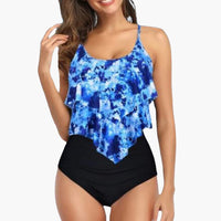 Zweiteiliger Damen - Tankini mit Volant und Bauchkontrolle – Blau