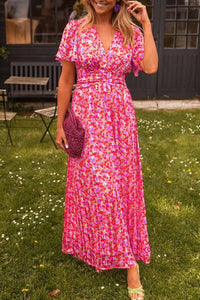 Sommerkleid für Damen - Elegantes Maxikleid mit Blumenmuster – Rosa